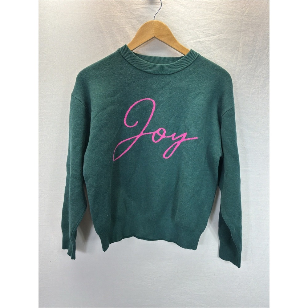 SSYS The Label Womens "Joy" Sweater Crew Neck Christmas Green Holiday Sz M Cozy
